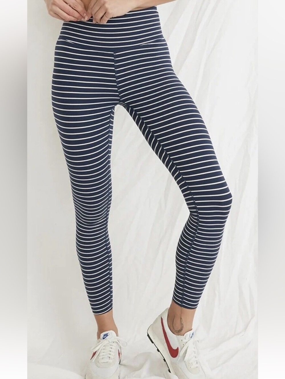MARINE LAYER Weekend Sport Chill Leggings Small Navy White Striped athletic yoga